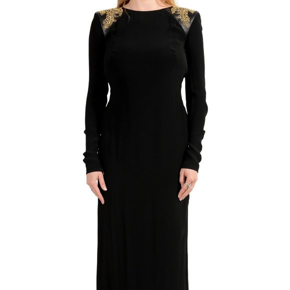 Versace Leather Silk Open Back Maxi Evening Dress - Picture 1 of 9